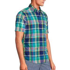 NWOT Lands' End Men's L Tailored Fit Short Sleeve Plaid Button-Down
